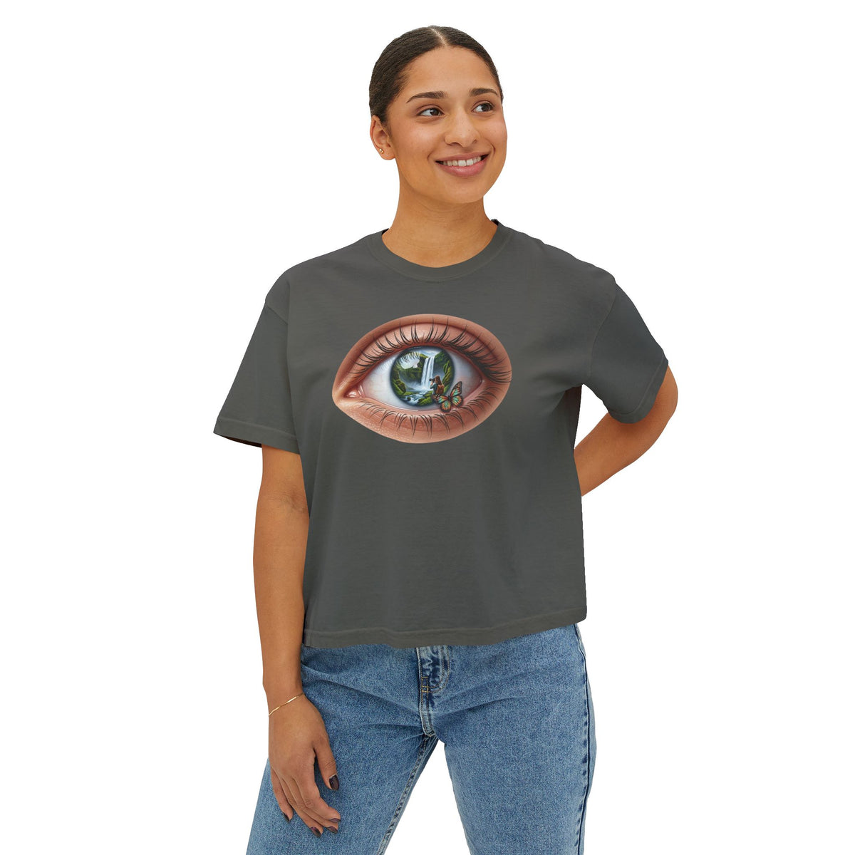 Surreal Eye Illustration Tee | Window Reflection, Tiny Figure, Psychedelic Art