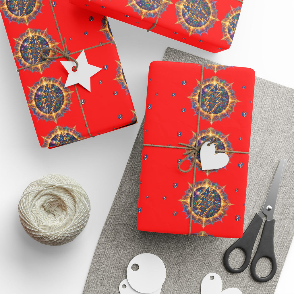 Deadhead Stars Wrapping Paper | Red Holiday Roll, grateful dead inspired