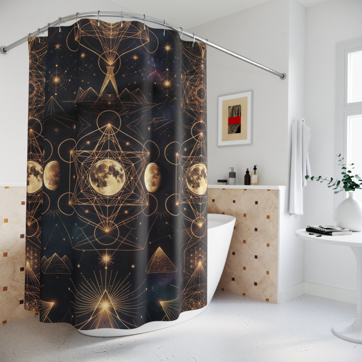 Celestial Moon Phases Shower Curtain | Mystic Astrology Pattern