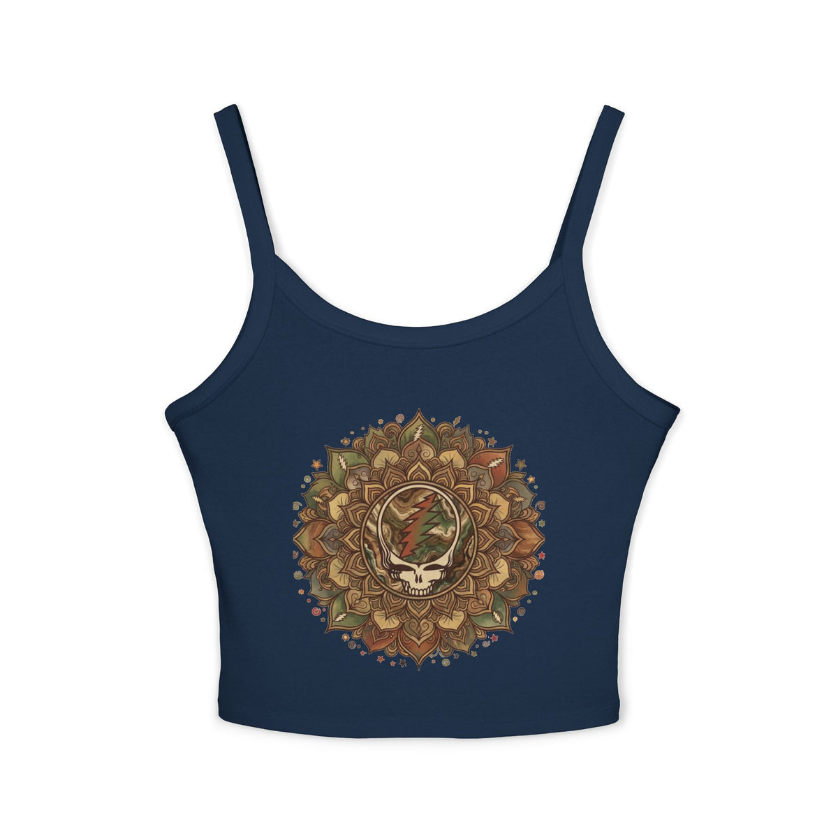 Autumn Leaf Mandala Tank Top | Floral Skull Boho Crop