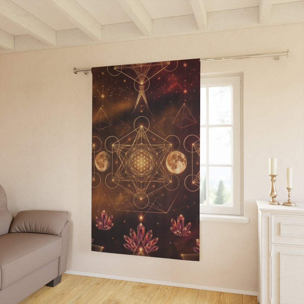 Sacred Geometry Moon Crystal Window Curtain | Boho Spiritual Tapestry