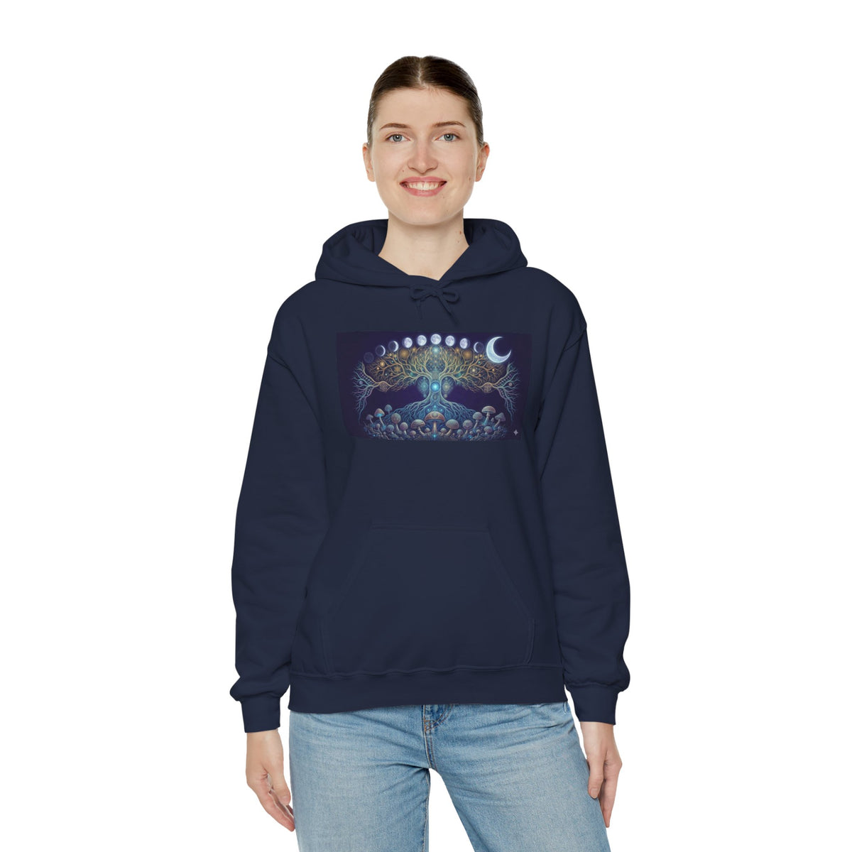 Celestial Tree of Life Hoodie | Moon Phases, Mystic Forest Illustration, Burning Man Apparel