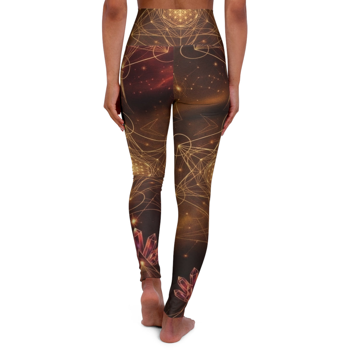 Golden Geometric Spiral Leggings High Waisted Yoga Leggings | Abstract Celestial Pattern