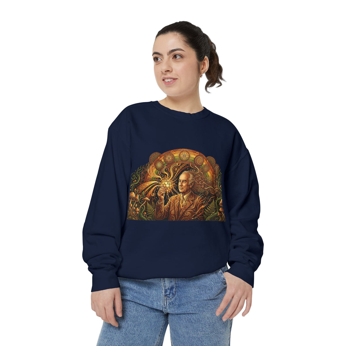 Albert Hoffman , deadhead style, burning man vision quest  Portrait Sweatshirt | Floral Sunburst Illustration