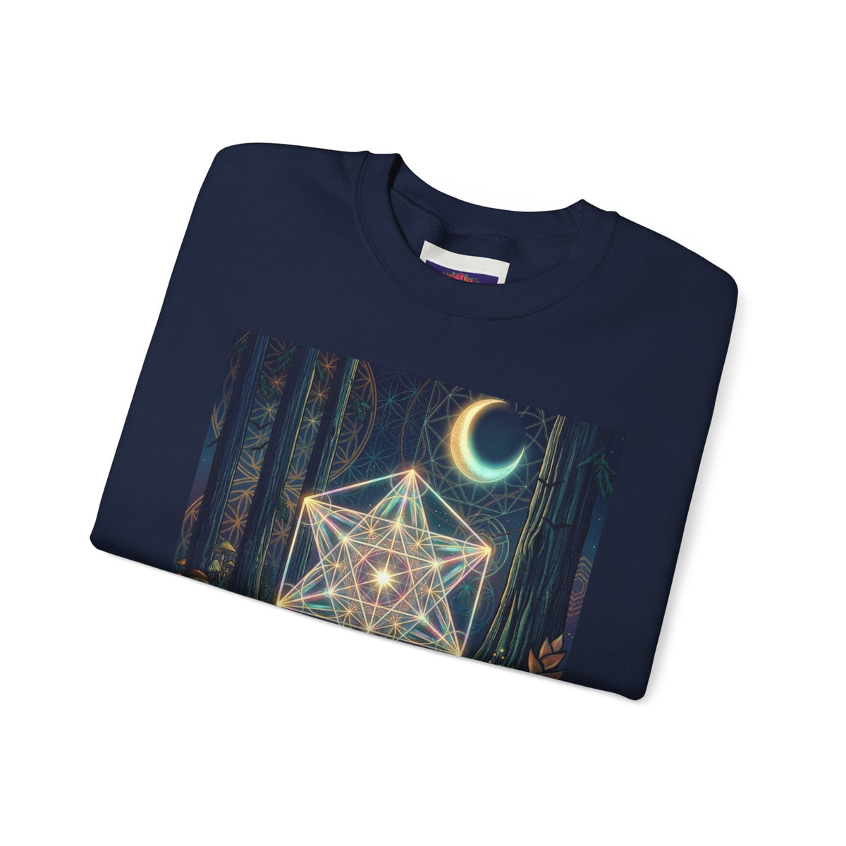 Sacred Geometry Star Mandala Crewneck Sweatshirt | Moon Forest Illustration, Deadhead gift