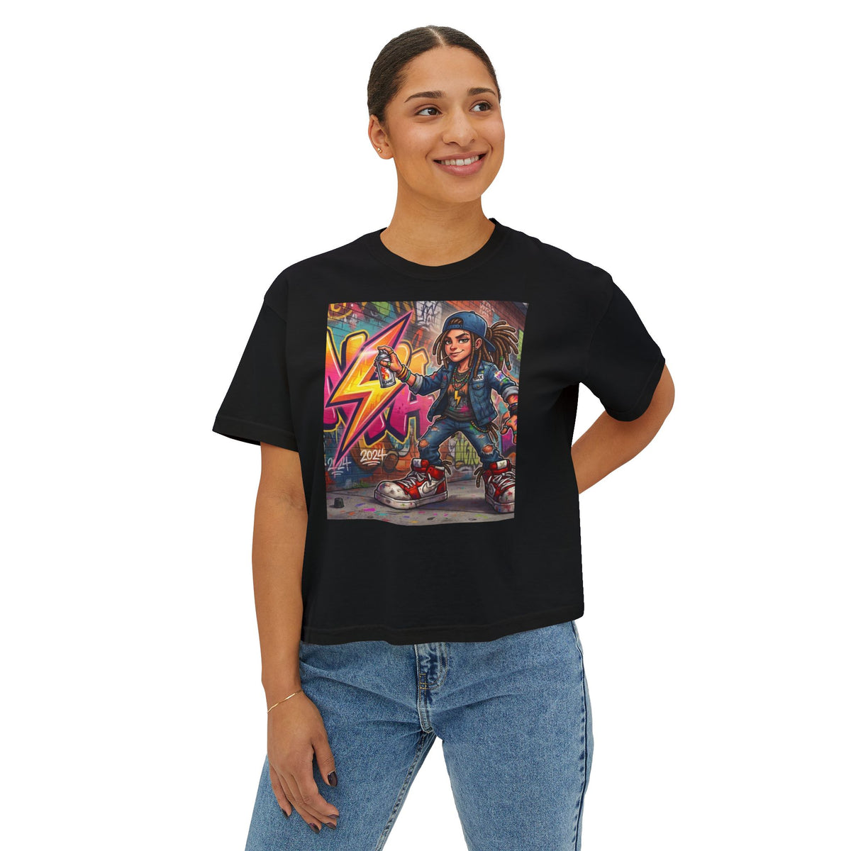 Skateboard Girl Graffiti Skate Tee | Boxy Crop Tee
