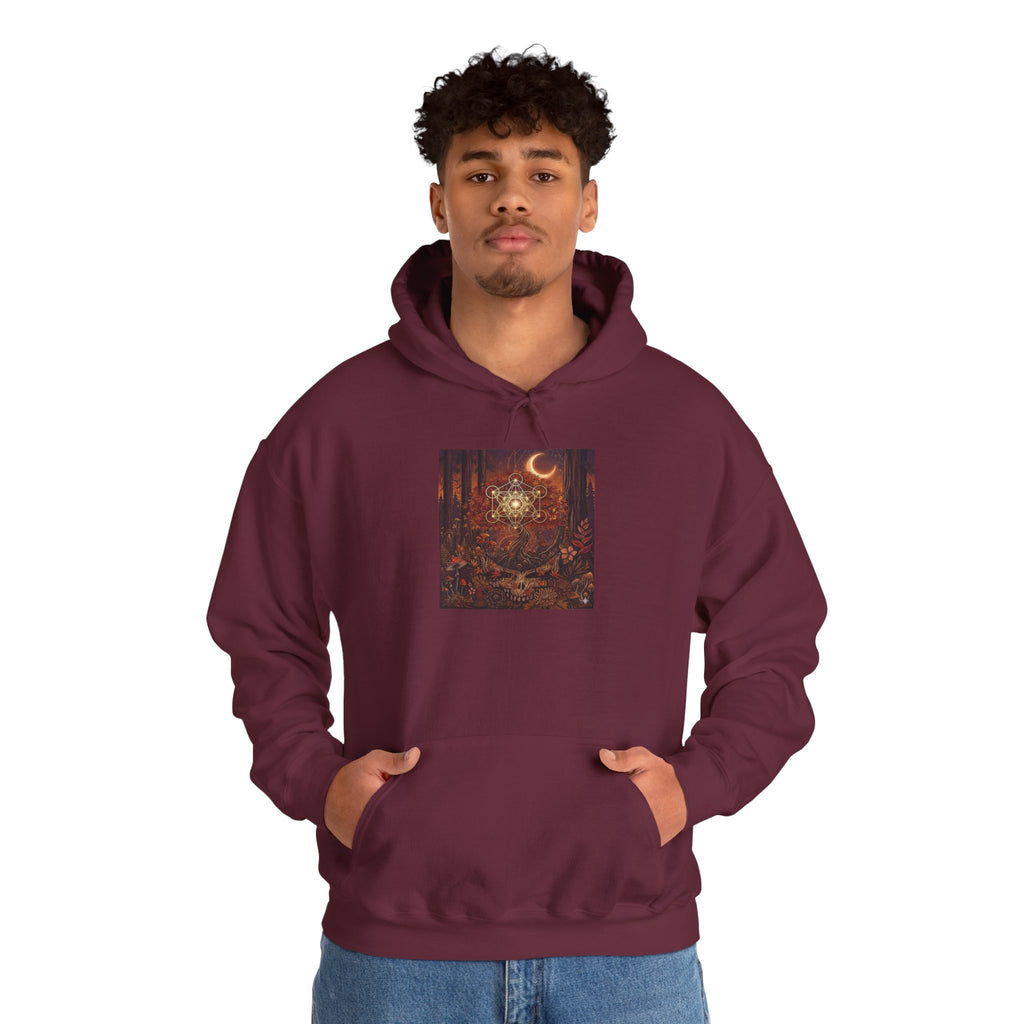 Mystical Moon Forest scene Hoodie | Crescent Moon Owl Night Illustration, deadhead gift