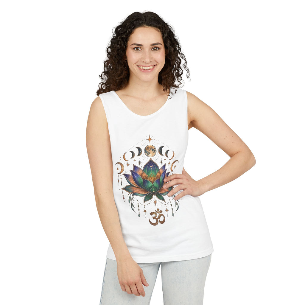 Lotus Moon Phases Om Symbol Tank Top | Spiritual Yoga Meditation Shirt