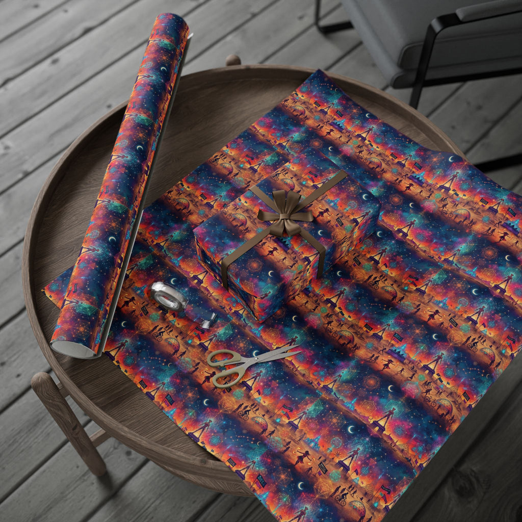 Mystical playa  Pattern Wrapping Paper | Celestial Feathers, Boho Gift Wrap