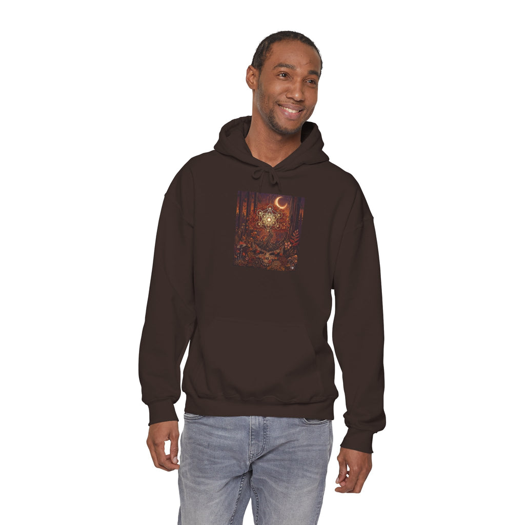Mystical Moon Forest scene Hoodie | Crescent Moon Owl Night Illustration, deadhead gift