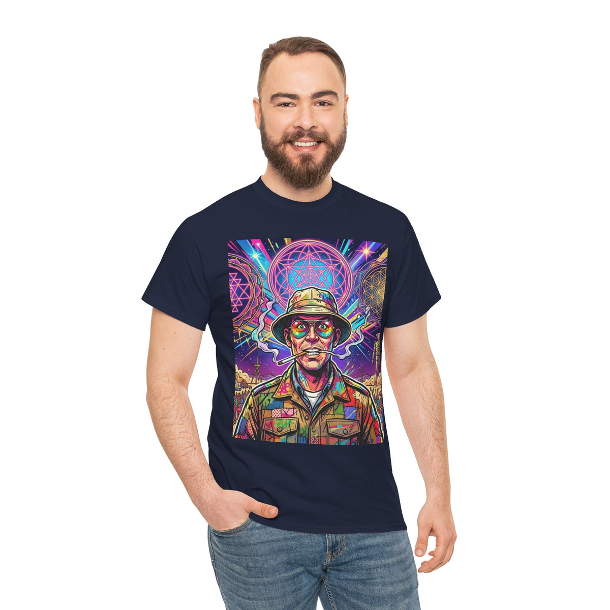 Psychedelic Hunter Portrait Tee | Trippy Soldier Art, Neon Mandala, Deadhead gift