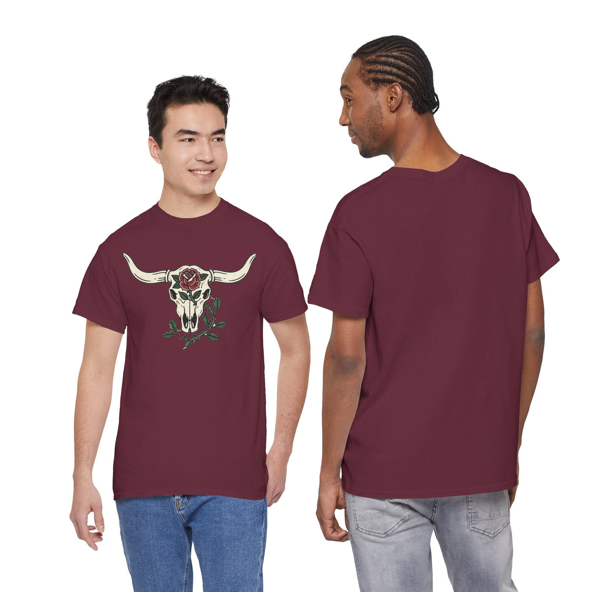 Bull Skull with Rose Tee | Western Floral Skull Shirt