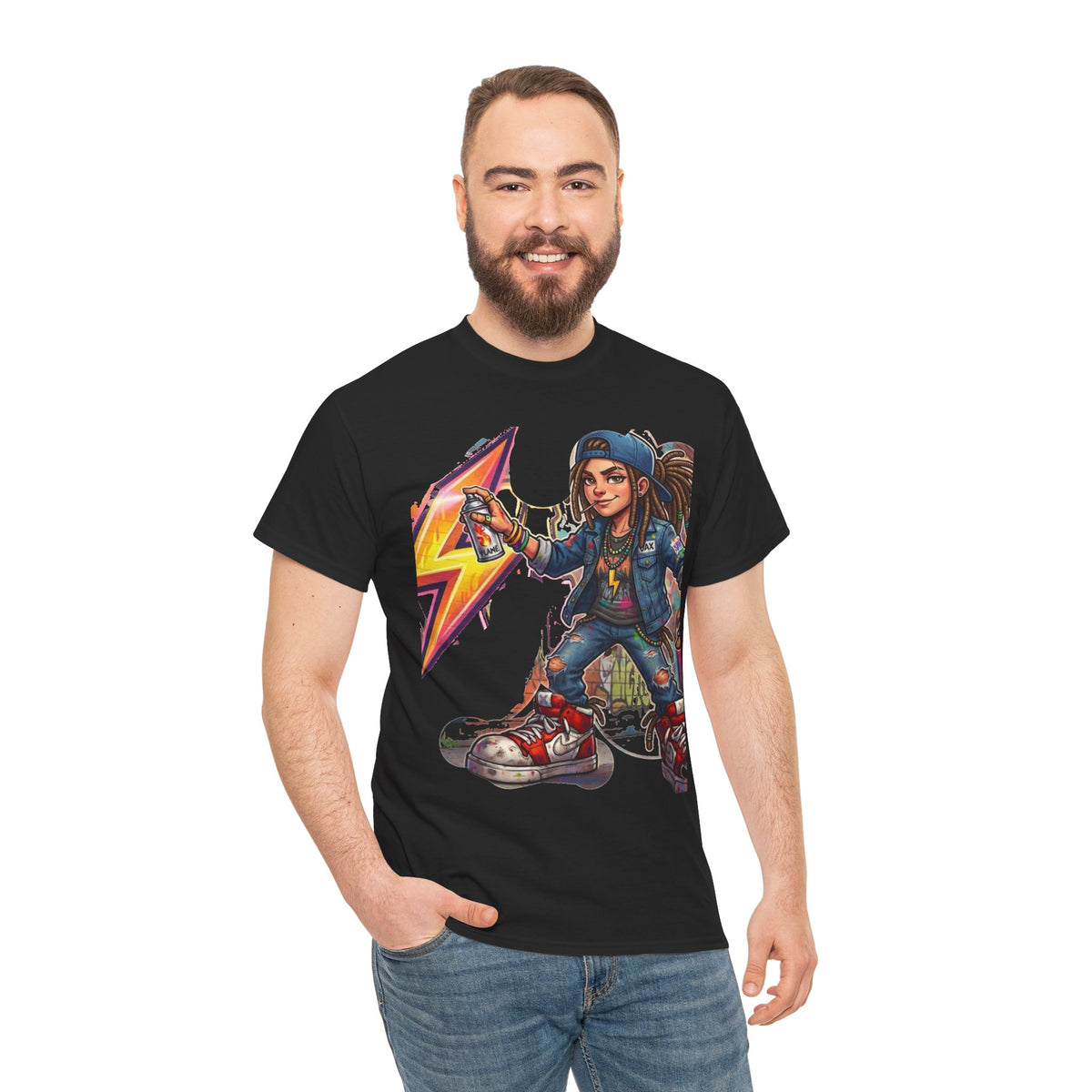 Girl Graffiti Artist T-Shirt | Urban Street Art, Spray Can, Neon Lightning