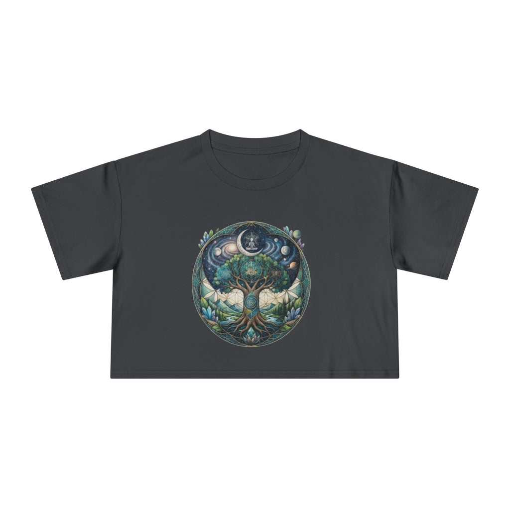 Moon Phases Tree of Life Crop Tee | Celestial Botanical Shirt