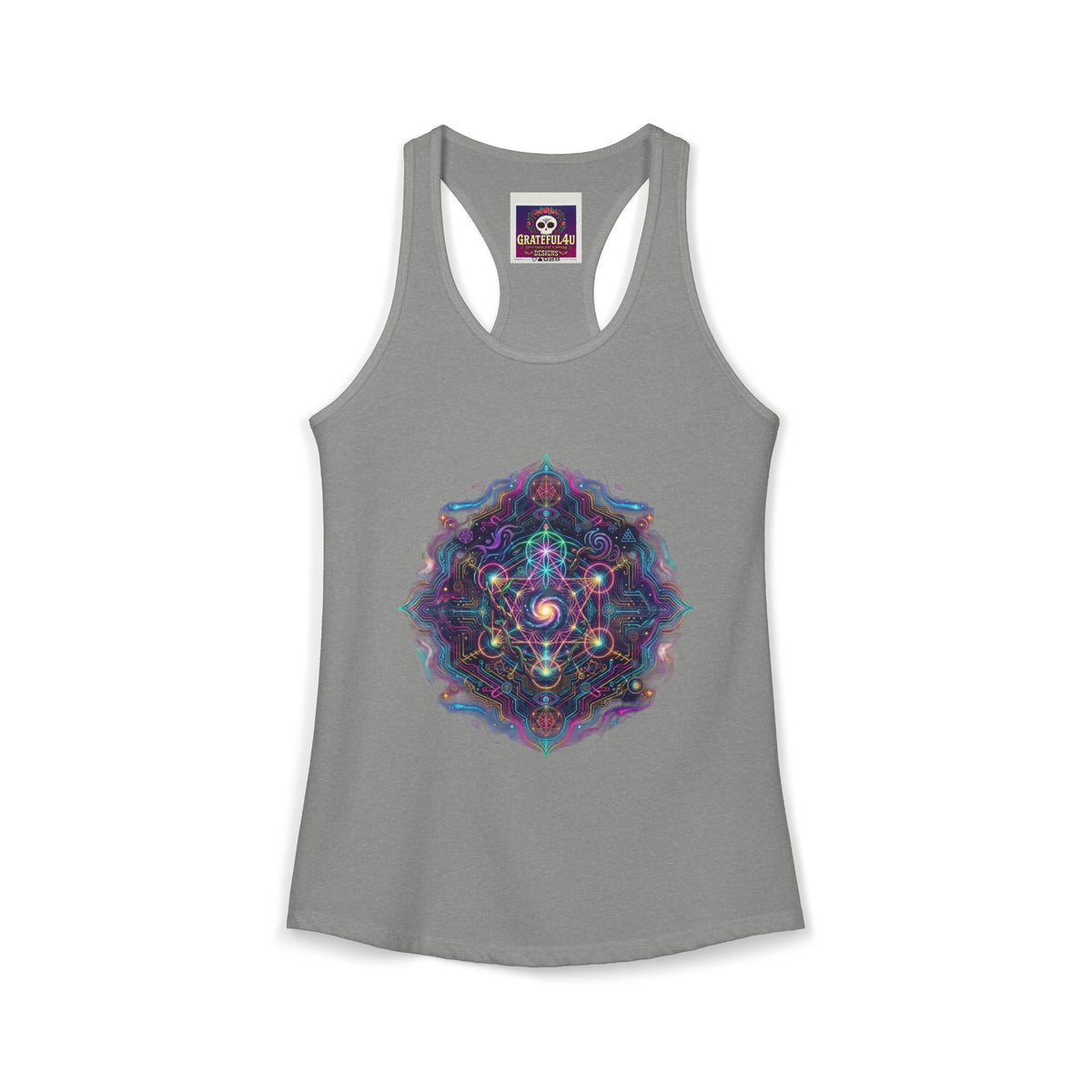 Women's Ideal Racerback Tank, cosmic mandala burning man hippie style
