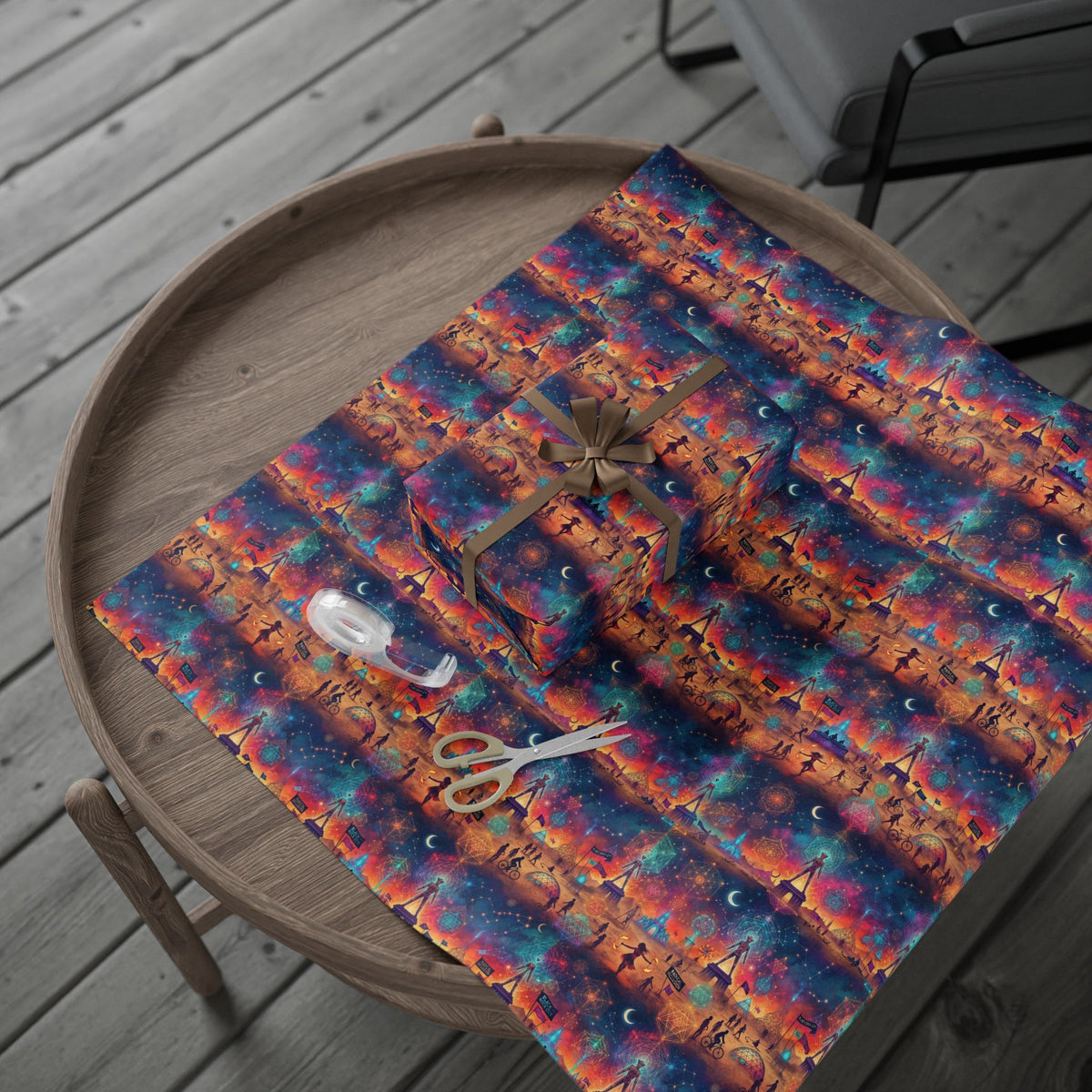 Mystical playa  Pattern Wrapping Paper | Celestial Feathers, Boho Gift Wrap
