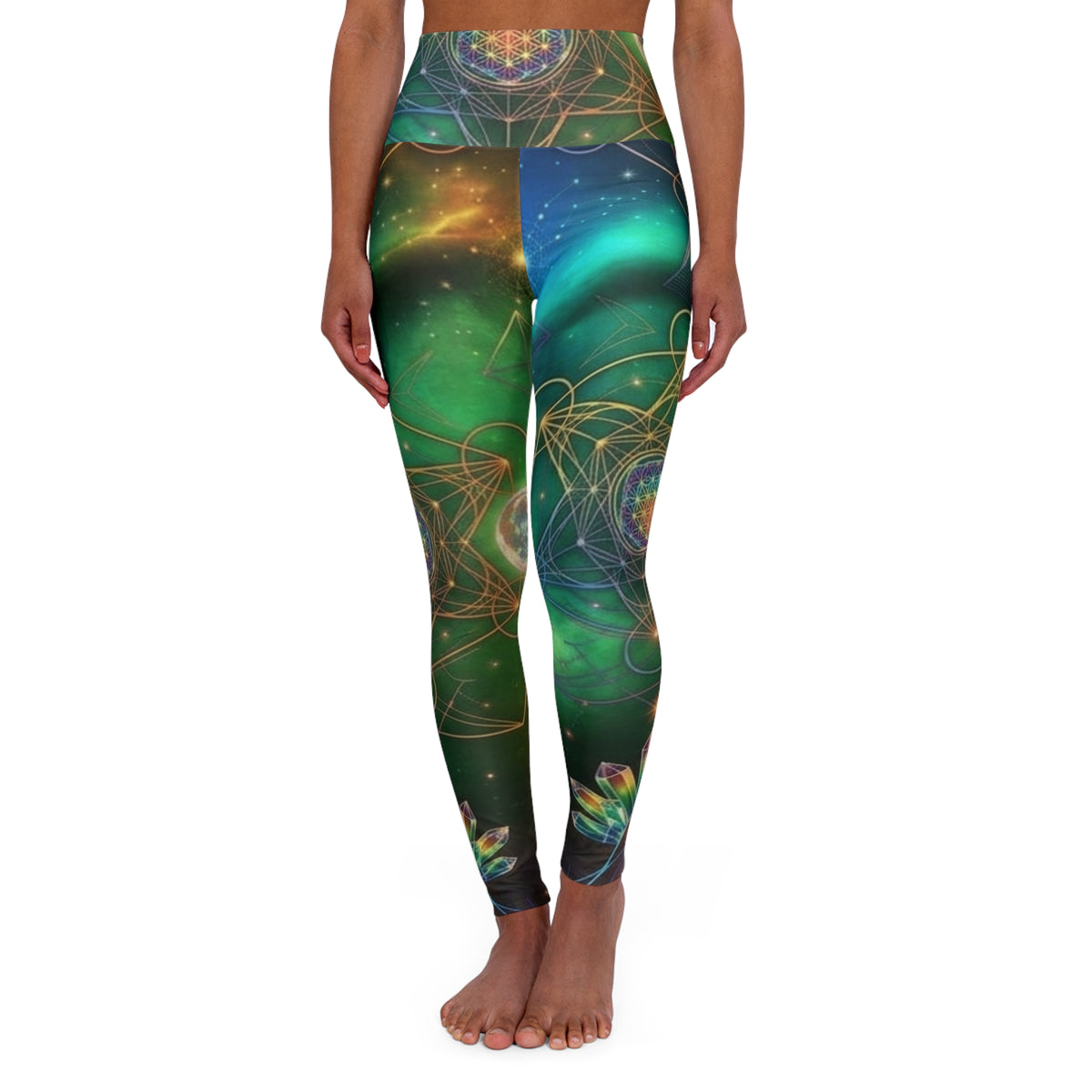 Cosmic Mandala Leggings High Waisted Yoga Leggings | Galaxy Green Blue Astral