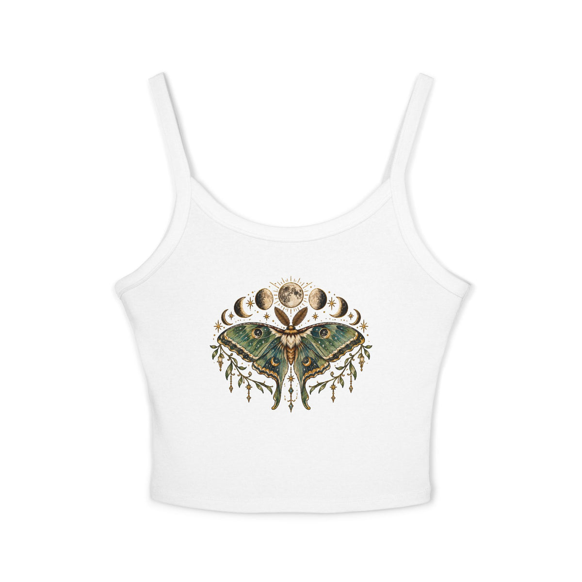 Moth and Moon Phases Tank Top | Botanical Moth Crop Top