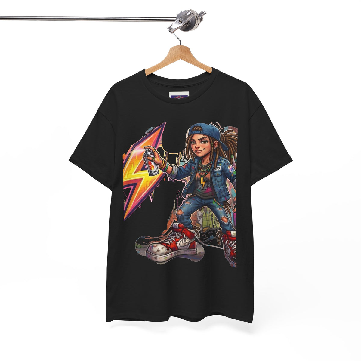 Girl Graffiti Artist T-Shirt | Urban Street Art, Spray Can, Neon Lightning