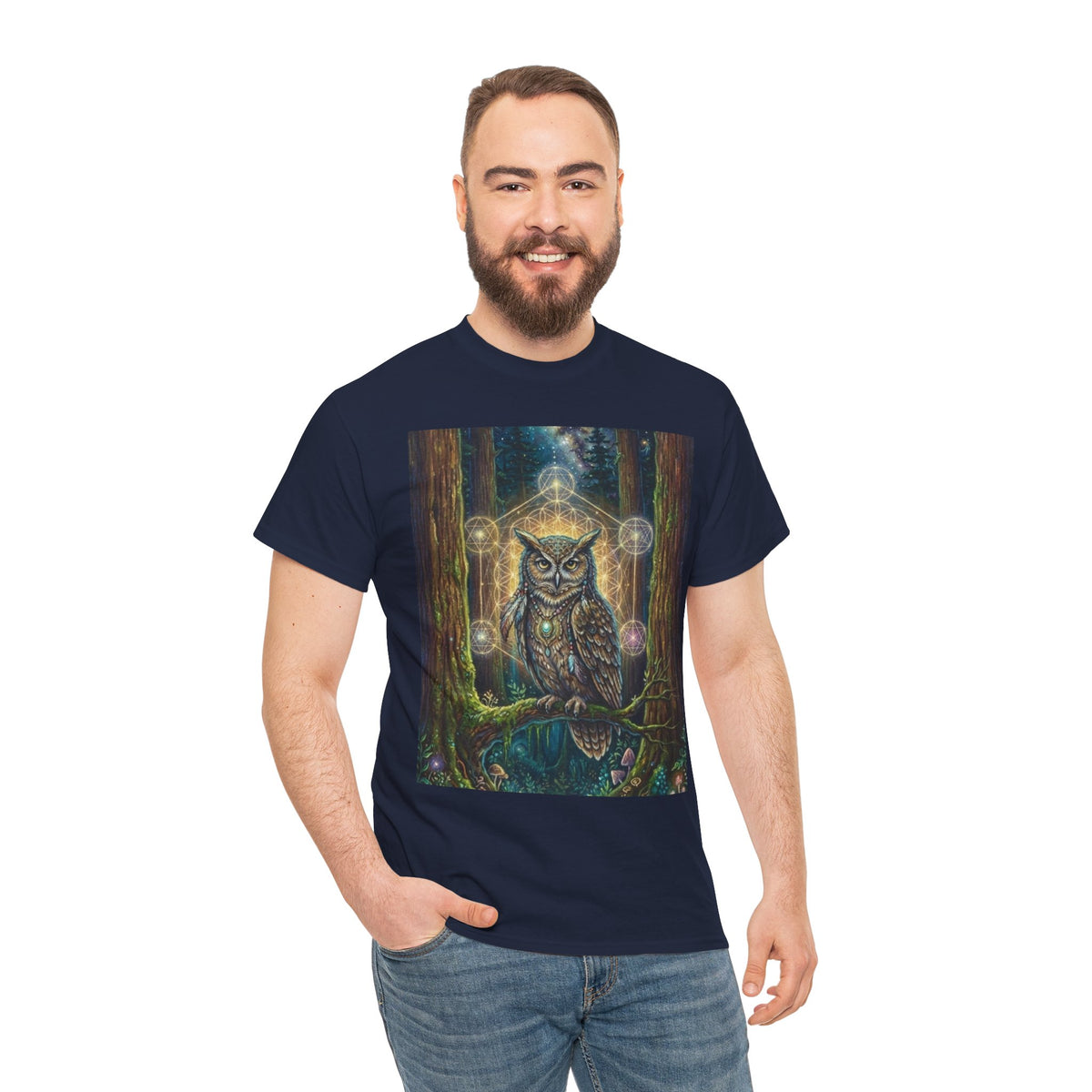 Mystic Owl Forest Illustration T-Shirt | Spiritual Nature Art