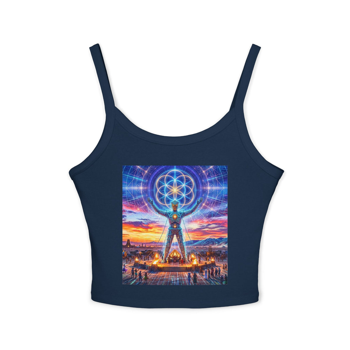 Cosmic Visionary Figure tank top | Sacred Geometry Sunset