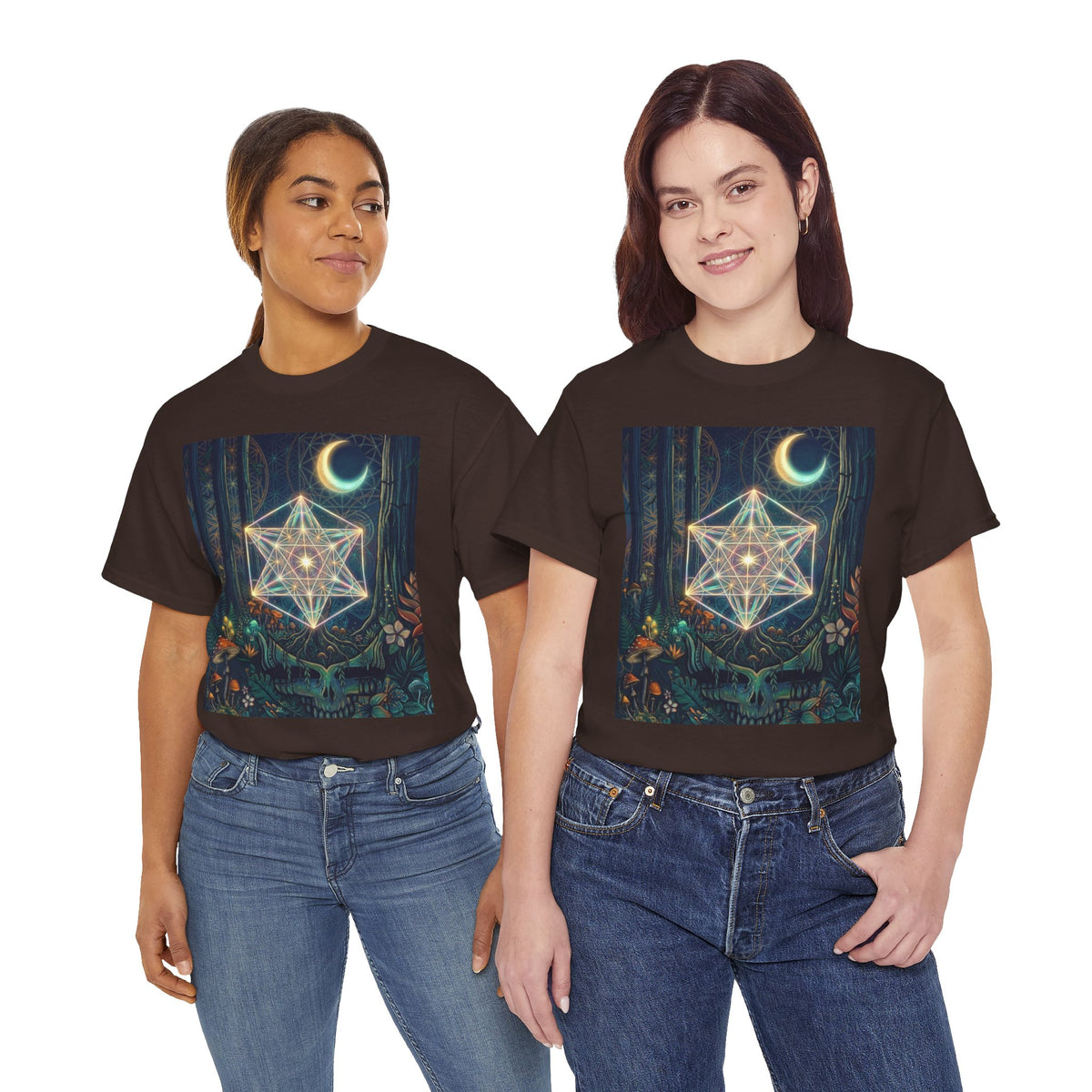 Sacred Geometry Star with Moon T-Shirt | Mystic Skull Forest Design, deadhead gift
