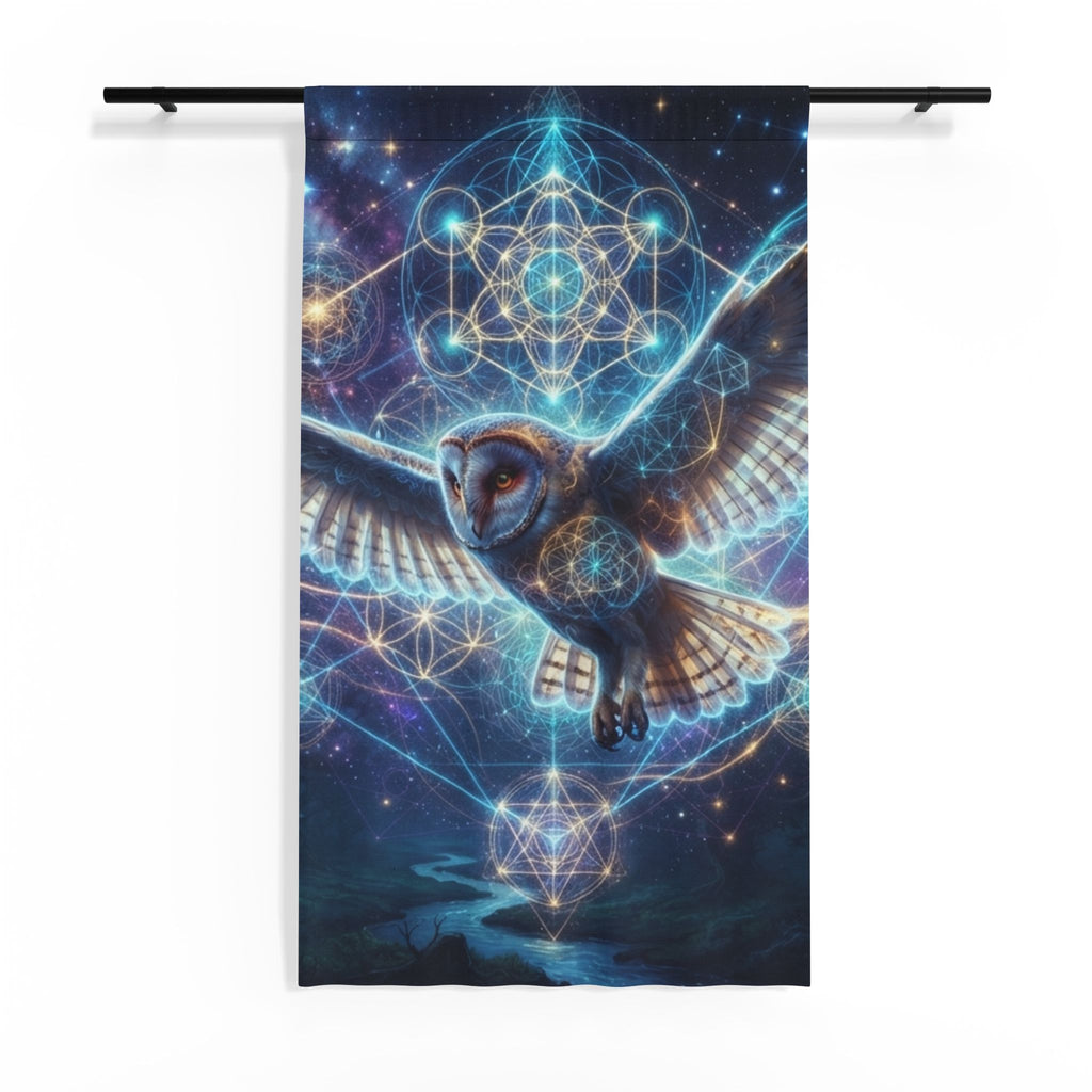 Mystical Flying Owl Sheer Window Curtain | Cosmic Geometric Night