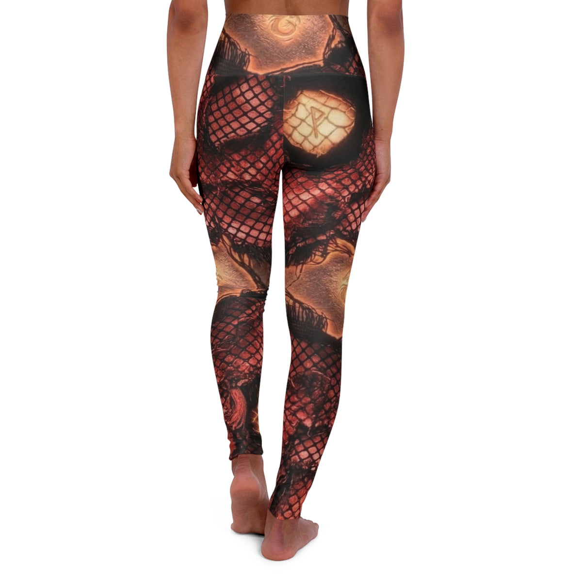Fishnet Rose Print Leggings High Waisted Yoga Leggings | Floral Mesh Pattern