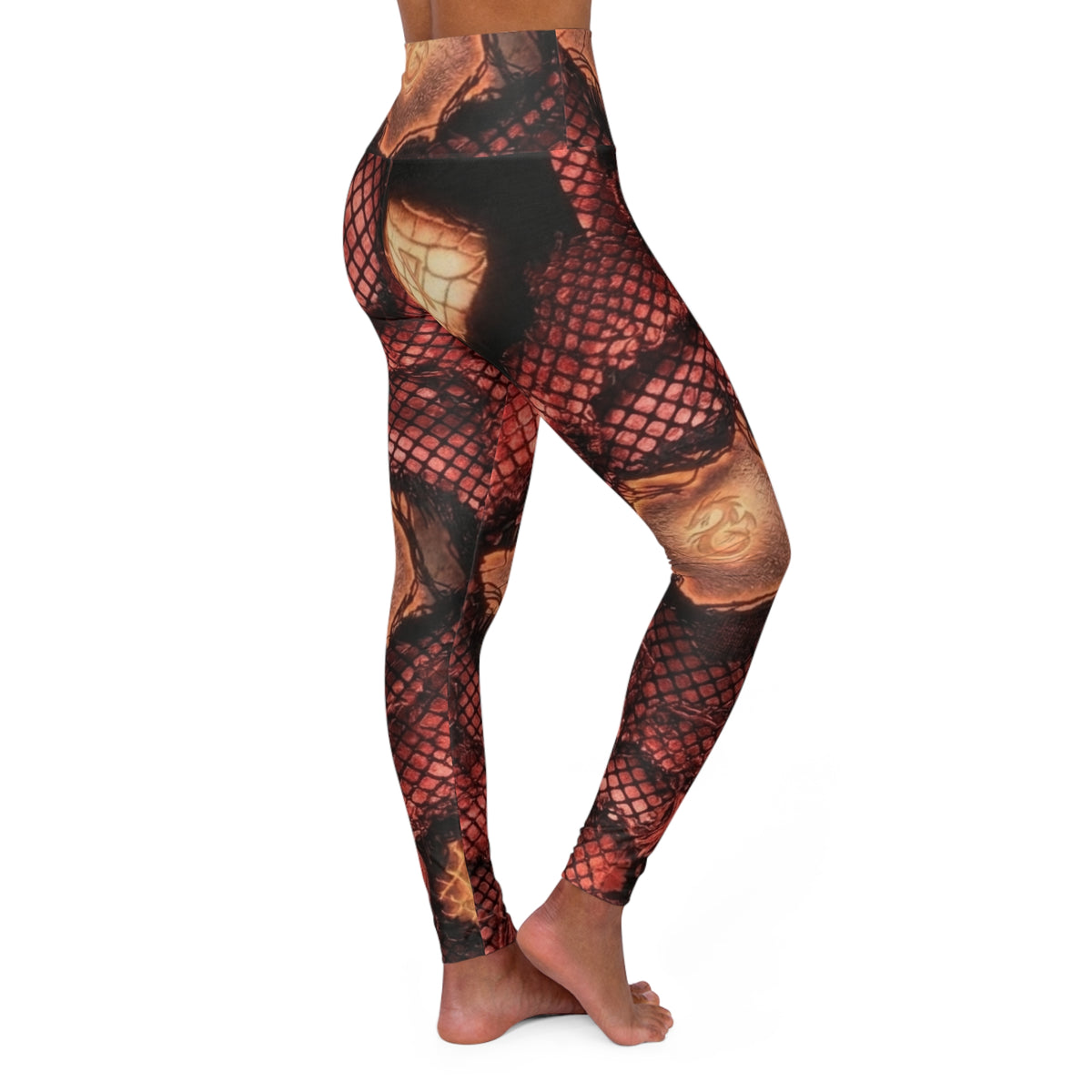 Fishnet Rose Print Leggings High Waisted Yoga Leggings | Floral Mesh Pattern