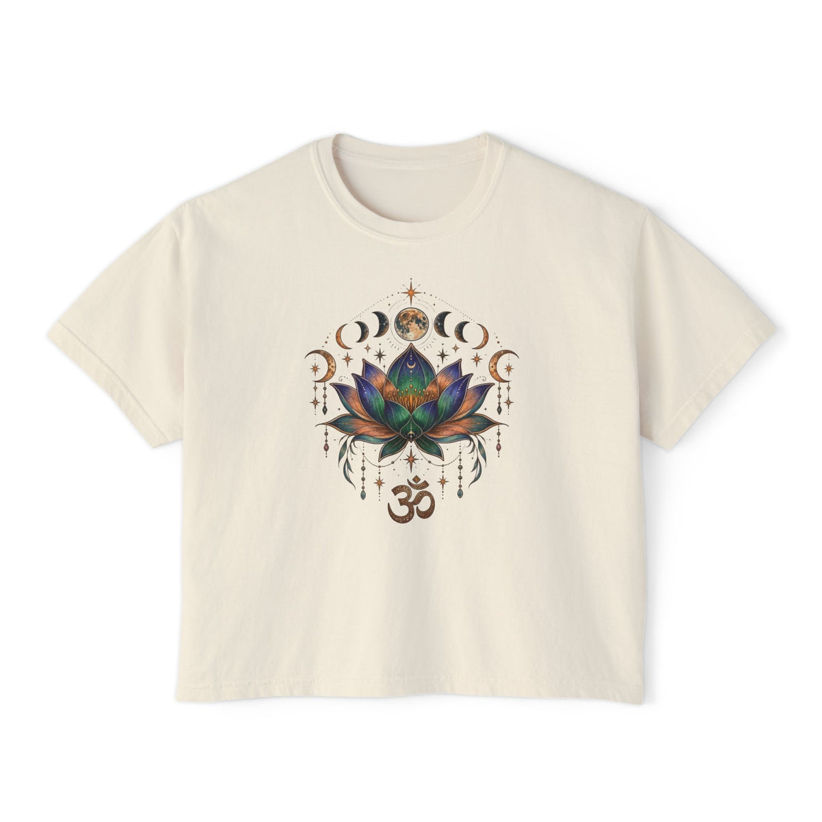 Lotus Mandala Om Symbol T-Shirt | Moon Phase Spiritual Boho Tee
