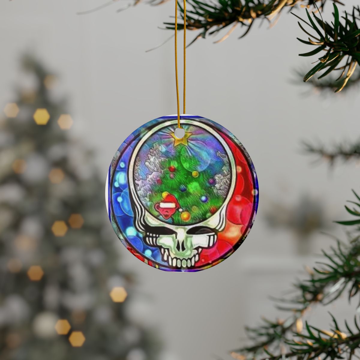 Deadhead Christmas Ceramic Ornaments (1pc, 3pcs, 5pcs, 10pcs), Gift for a Deadhead, Hippie Style, boho xmas decor
