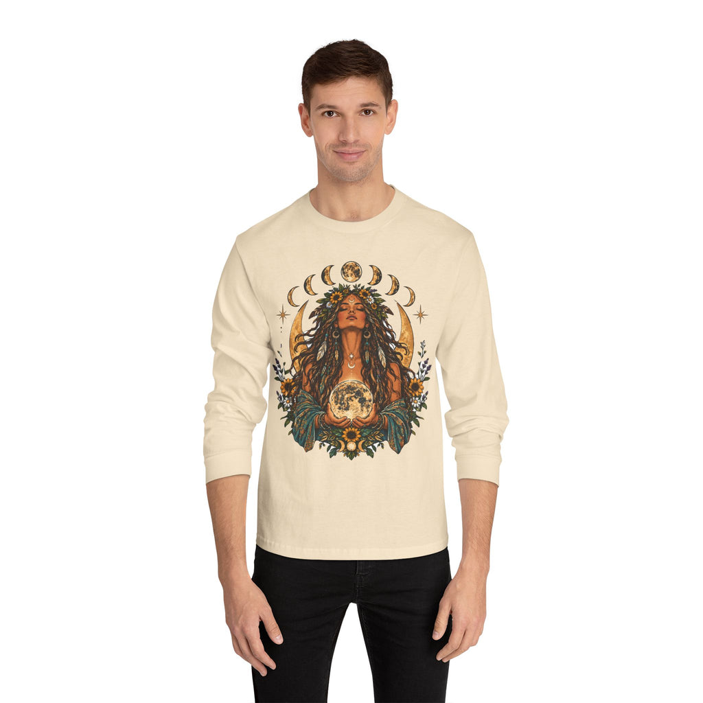 Goddess Moon Phases Mystic Illustration Long Sleeve Tee | Celestial Floral