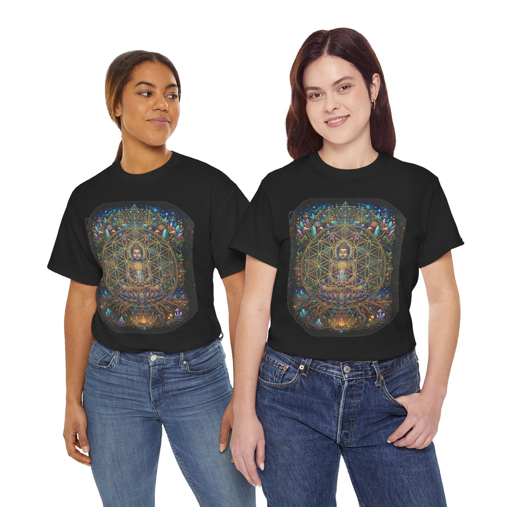 Meditating Buddha with Sacred Geometry Tee | Spiritual, Psychedelic Lotus Design