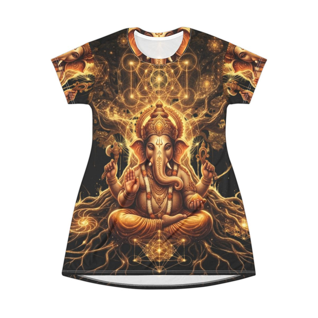 Ganesha Illustration T-Shirt Dress | All-Over Print Spiritual Mandala, Festival Dress, Burning Man Apparel