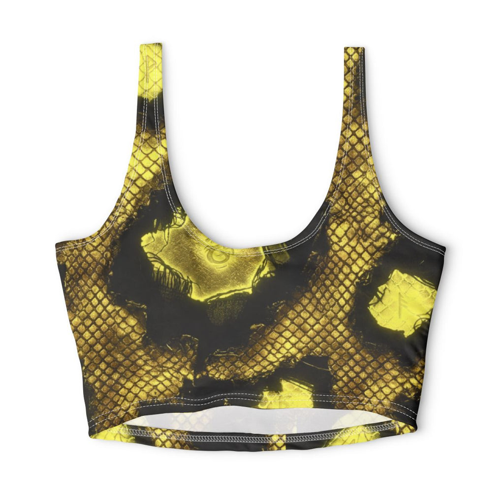 Gold Snake Skin Pattern Sports Bra | Yellow Black Reptile Print, Halloween, Burning Man, Dead, Festival top, Coachella top, Concert gear