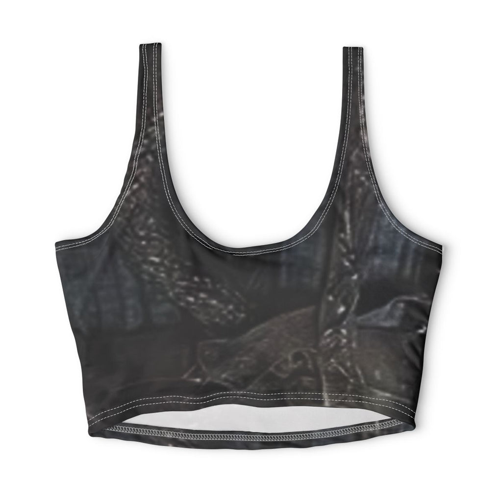 Dark Forest Texture Sports Bra | Black Woodland Print, Festival Top, Halloween Apparel, Burning man, Raver, concert gear