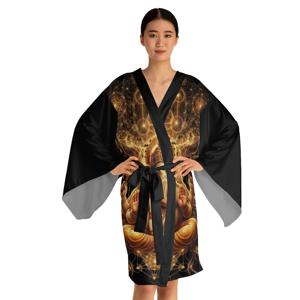 Ganesha Mandala Illustration Kimono Robe | Hindu Elephant Deity, Festival kimono, Burning man apparel, yoga robe, new mom , gift for her