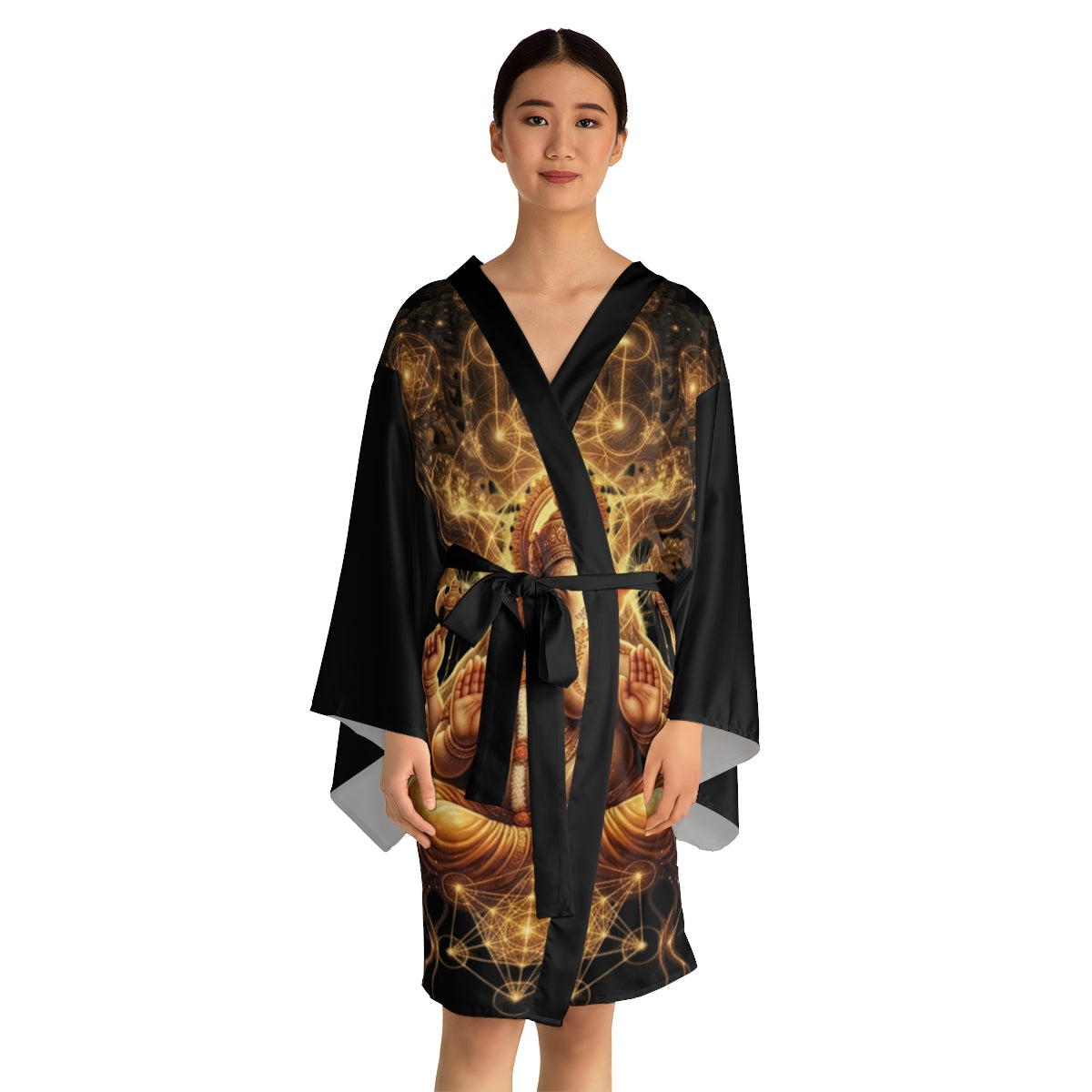 Ganesha Mandala Illustration Kimono Robe | Hindu Elephant Deity, Festival kimono, Burning man apparel, yoga robe, new mom , gift for her