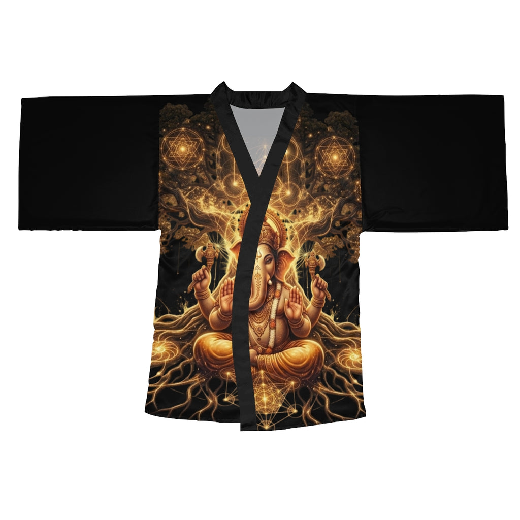 Ganesha Mandala Illustration Kimono Robe | Hindu Elephant Deity, Festival kimono, Burning man apparel, yoga robe, new mom , gift for her