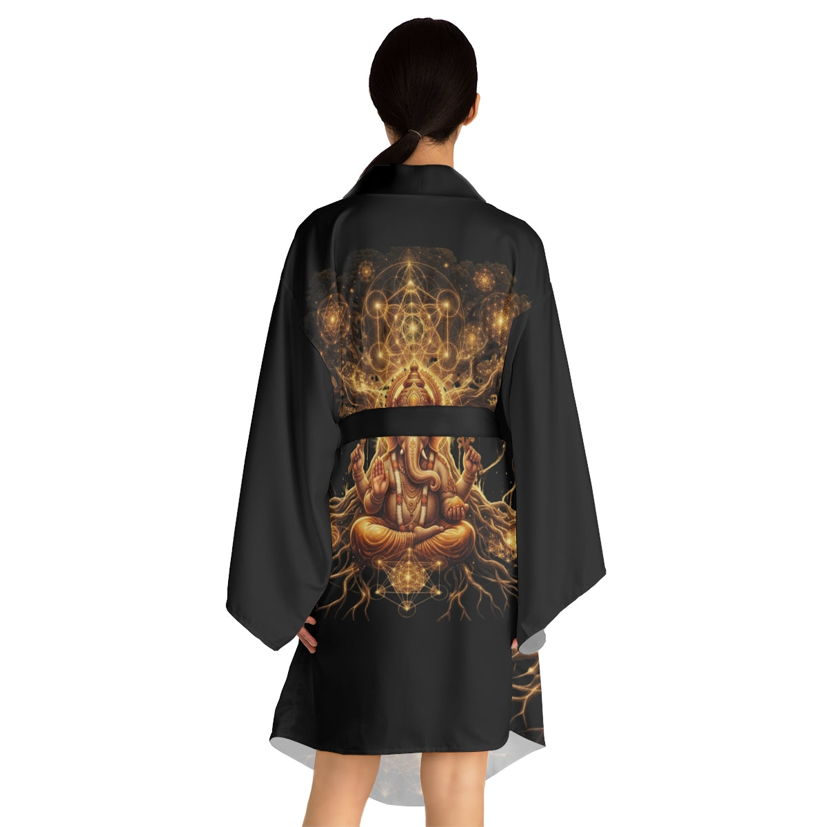 Ganesha Mandala Illustration Kimono Robe | Hindu Elephant Deity, Festival kimono, Burning man apparel, yoga robe, new mom , gift for her