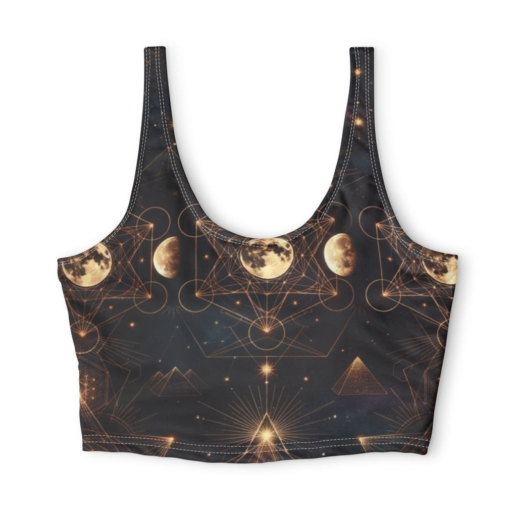 Celestial Moon Phases Crop Top Sports Bra | Mystic Geometric Night Sky