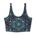 Teal Mushroom Mandala Sports Bra | Forest Floral Psychedelic Crop