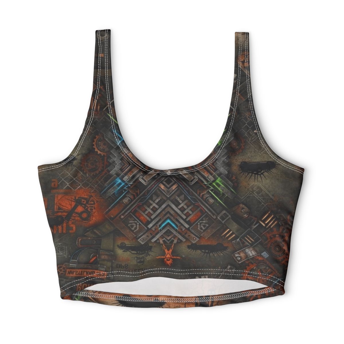 Steampunk Gear Pattern Sports Bra | Rusted Industrial AOP Crop Top