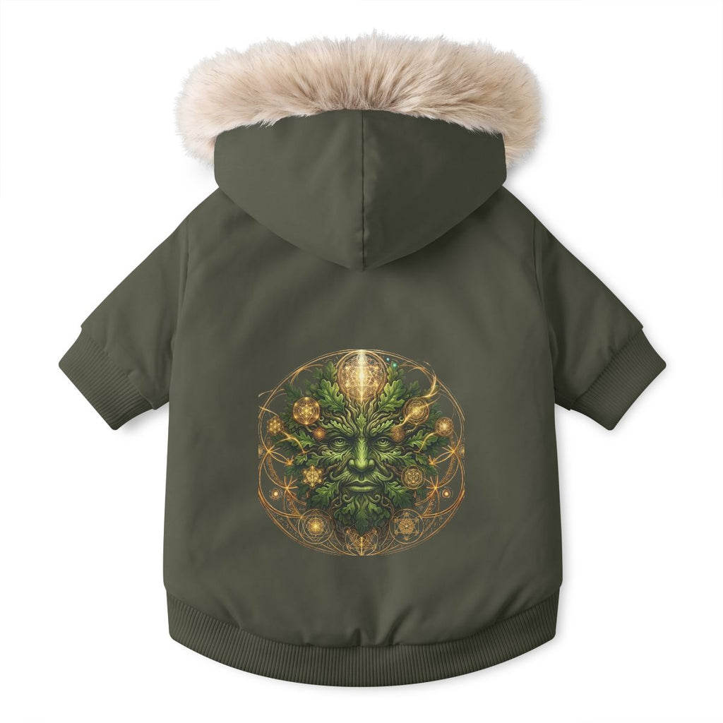 Green Man Leaf Face Pet Parka Jacket | Mythical Nature Dog Hoodie