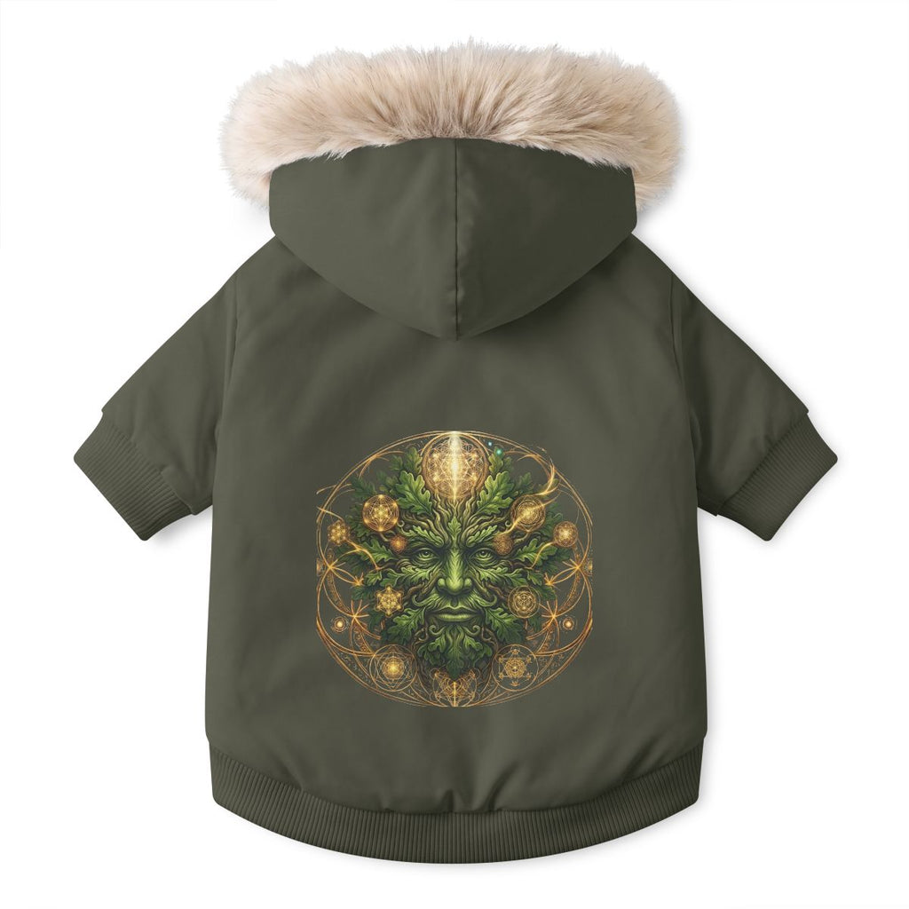 Green Man Leaf Face Pet Parka Jacket | Mythical Nature Dog Hoodie