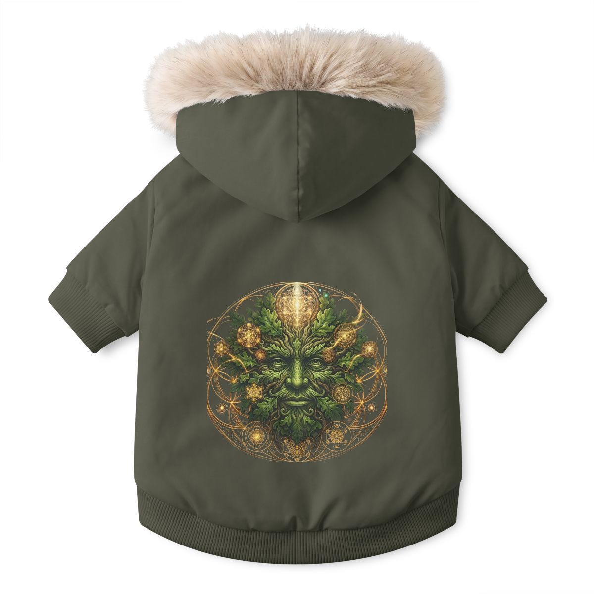 Green Man Leaf Face Pet Parka Jacket | Mythical Nature Dog Hoodie