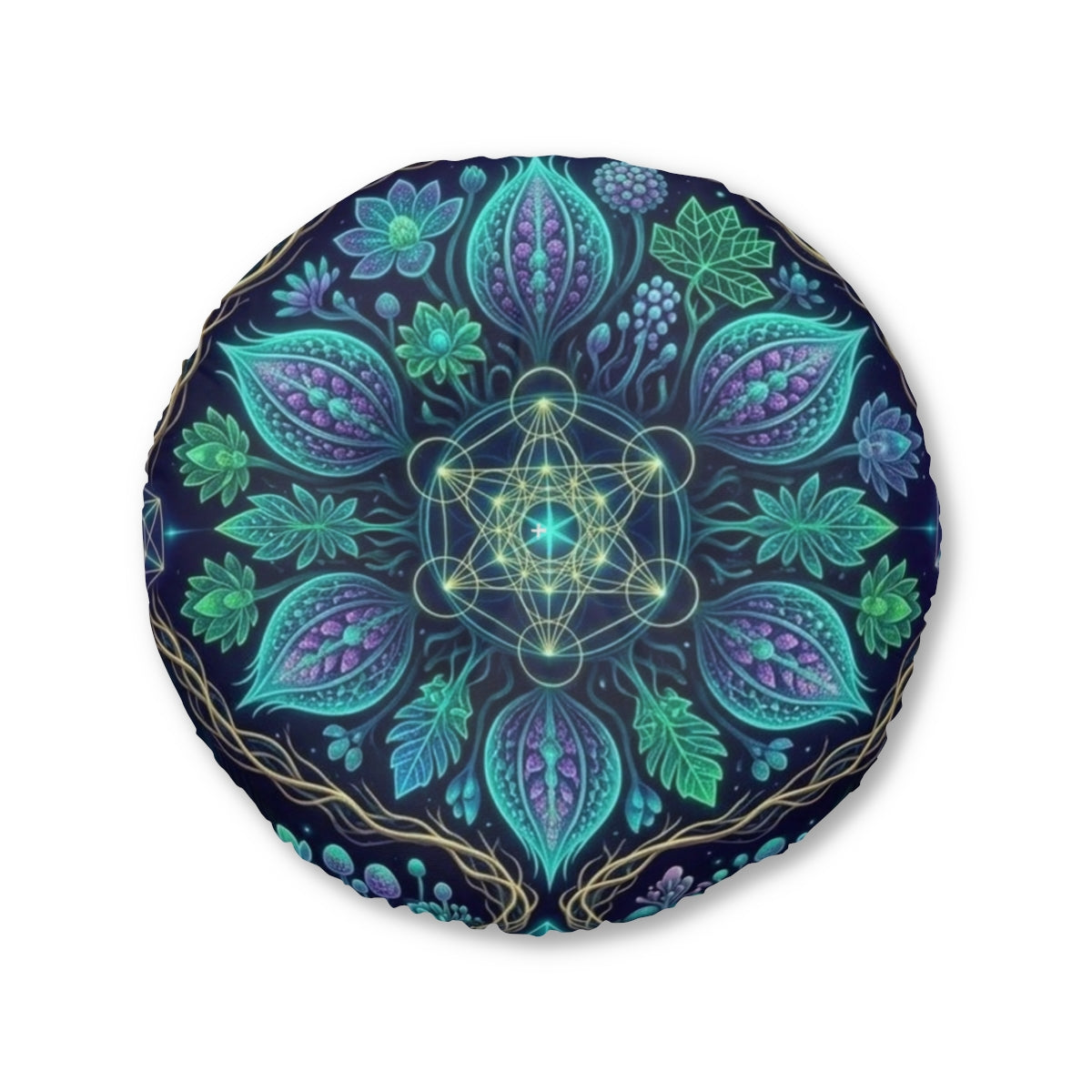 Floral Mandala Metatron's Cube Tufted Floor Pillow
