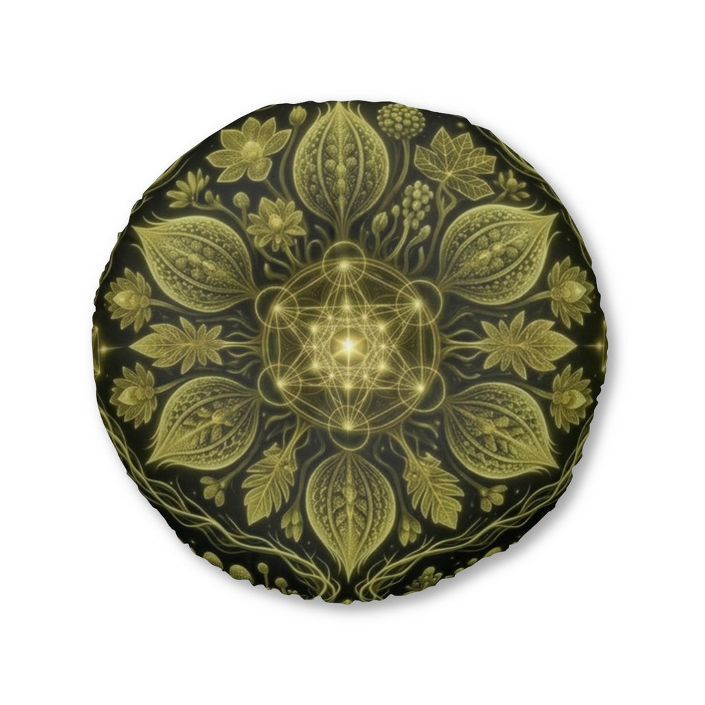 Golden Sacred Geometry Mandala Tufted Floor Pillow