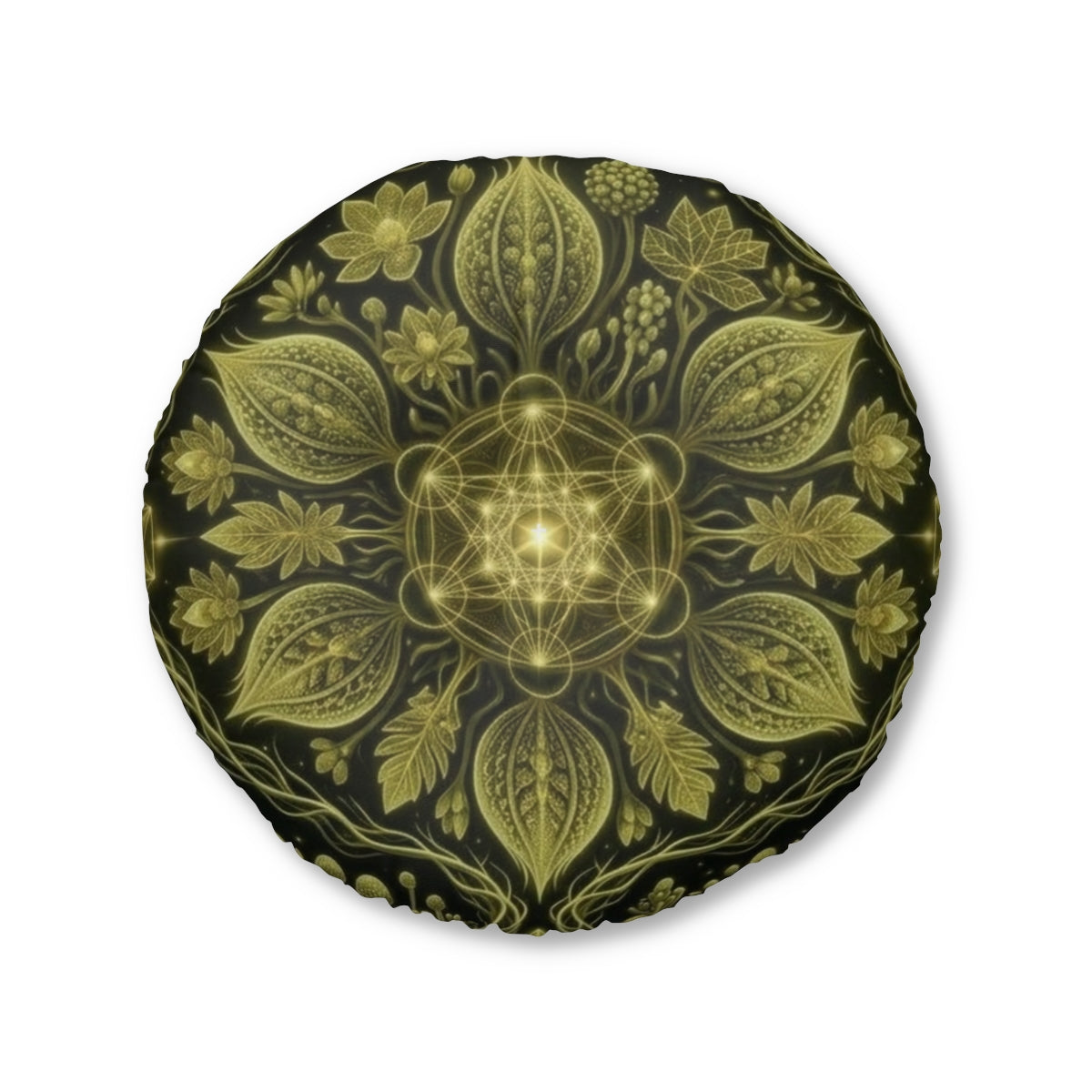Golden Sacred Geometry Mandala Tufted Floor Pillow