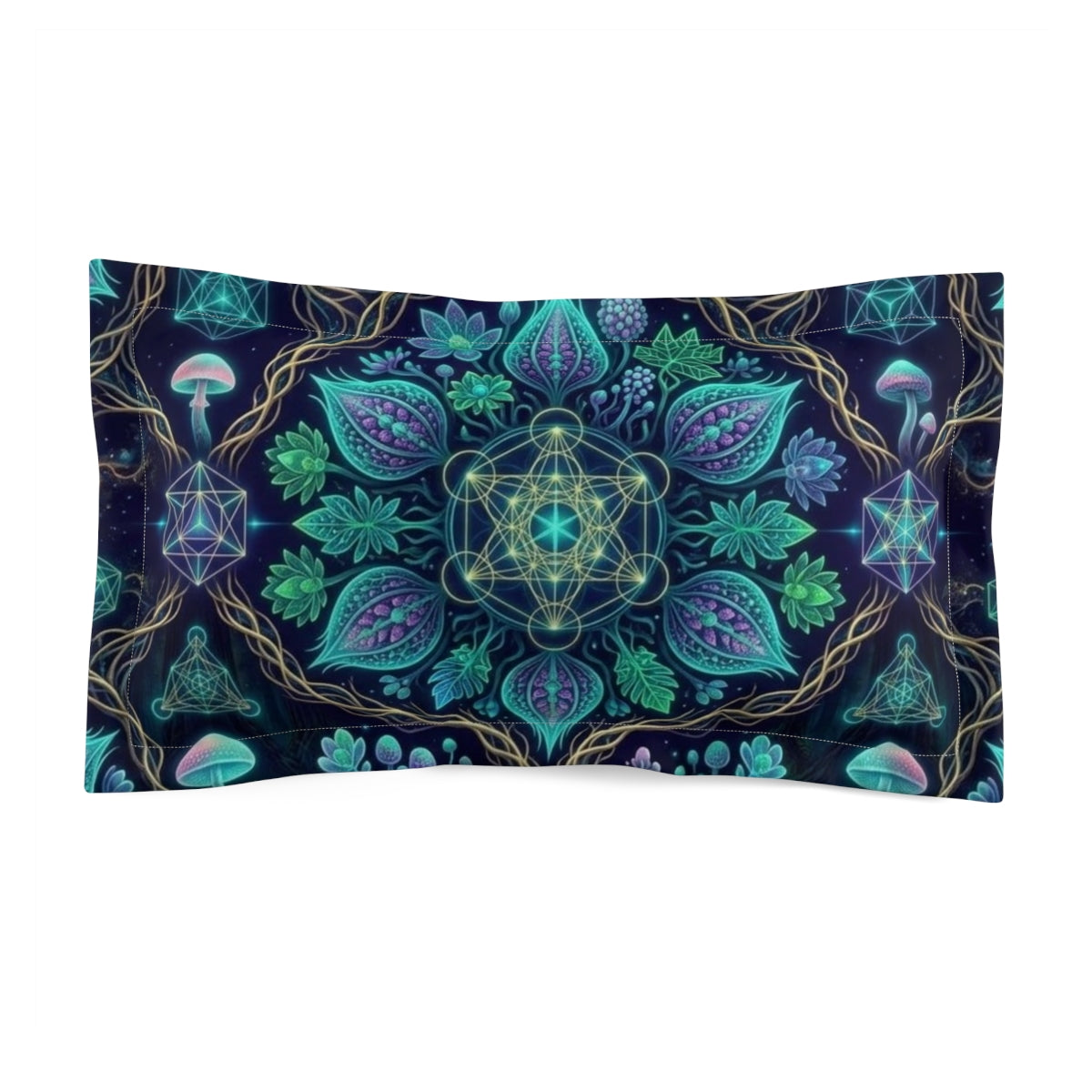 Mystic Floral Mandala Pillow Sham | Geometric Mushroom Pattern